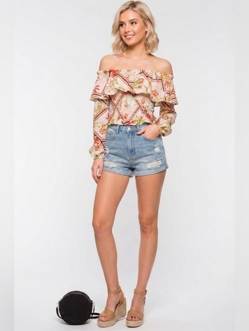 NEW Floral Print Off-Shoulder Ruffle Top Size M Juniors